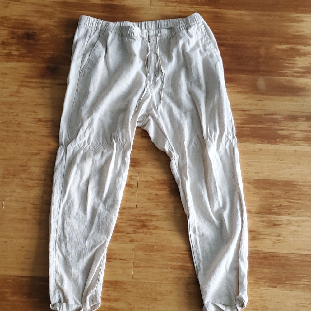 H&M Beige Linen Regular Fit Pants